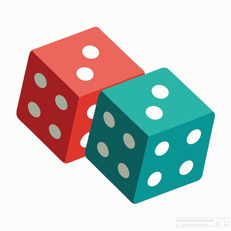 pair of rolling dice in bright contrasting shades