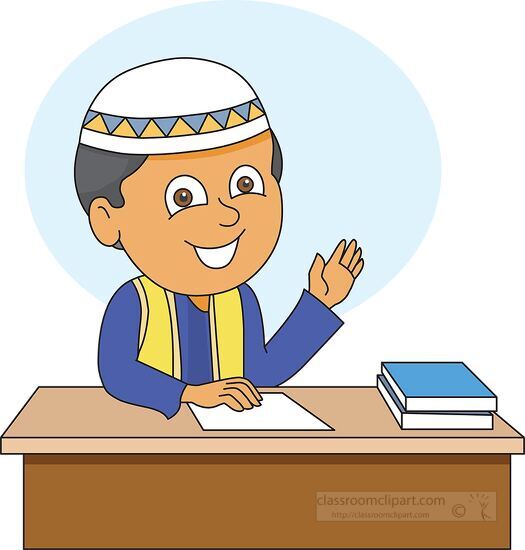 pakistanian students sits a desk clip art