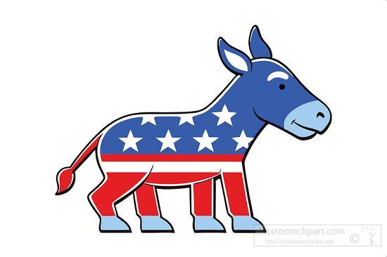 patriotic donkey in red white and blue representing the Democrat