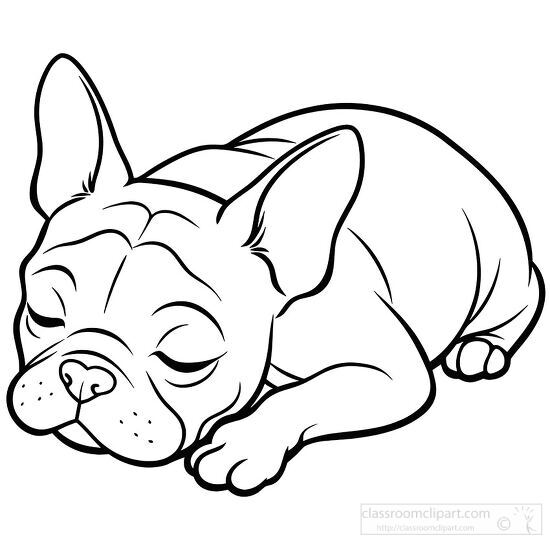 peacefully sleeping French bulldog black outline