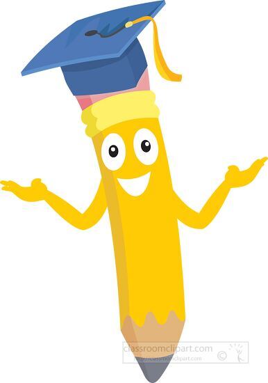 pencil charcter with graduation cap clipart