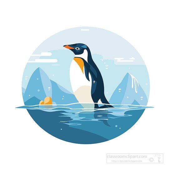 penguin stands on water edge clip art