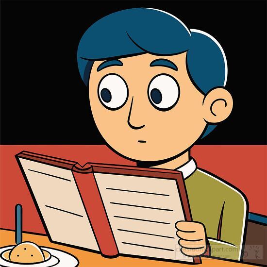 person at a restaurant reading a menu at a table with a drink an