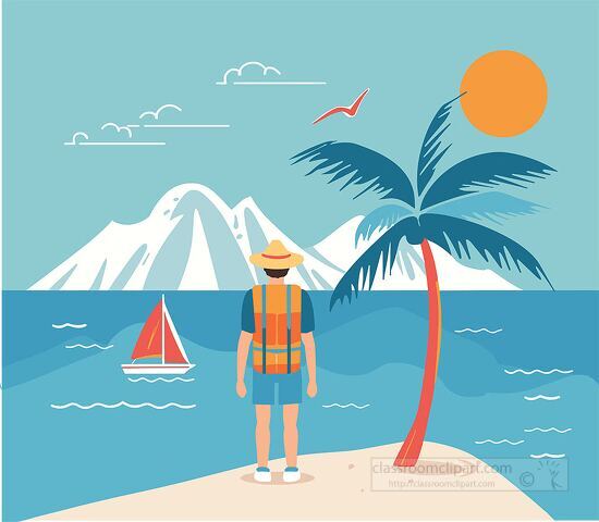 person stands on a beach looking out at the ocean clipart