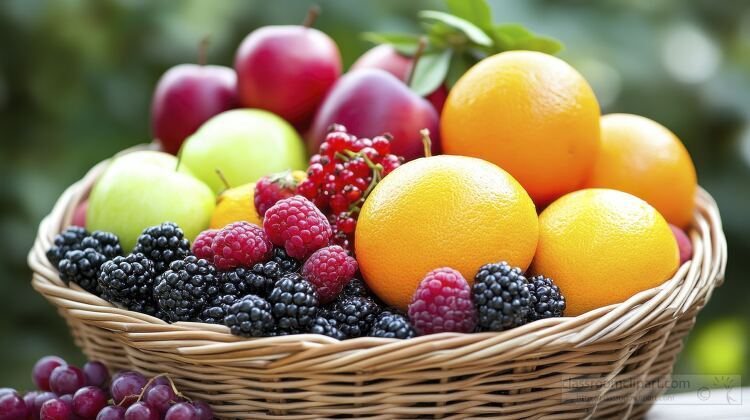 A beautifully arranged basket of assorted fruits