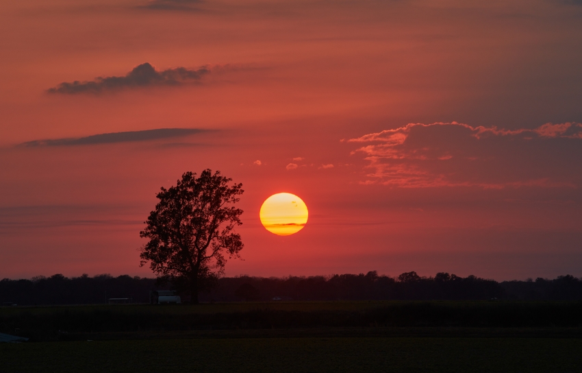 A sunset over Arkansas Grand Prairie near the town of Gillett