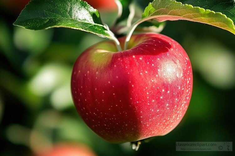 apple has a glossy deep red color with small white dots illumina