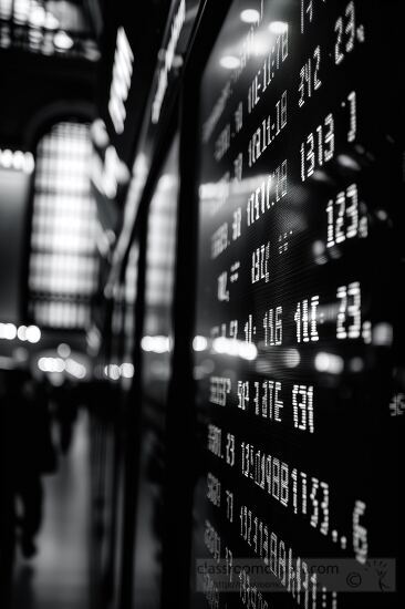 Blurred black and white display of live stock market data