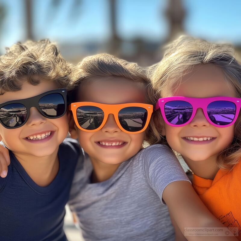 Bright Summer Day With Children Wearing Cool Sunglasses