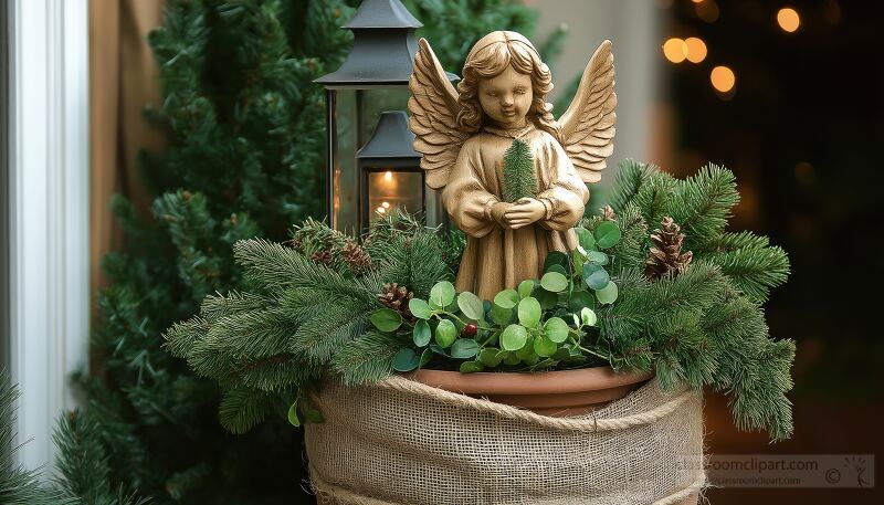 Charming Angel Statue Enhances Festive Outdoor Display