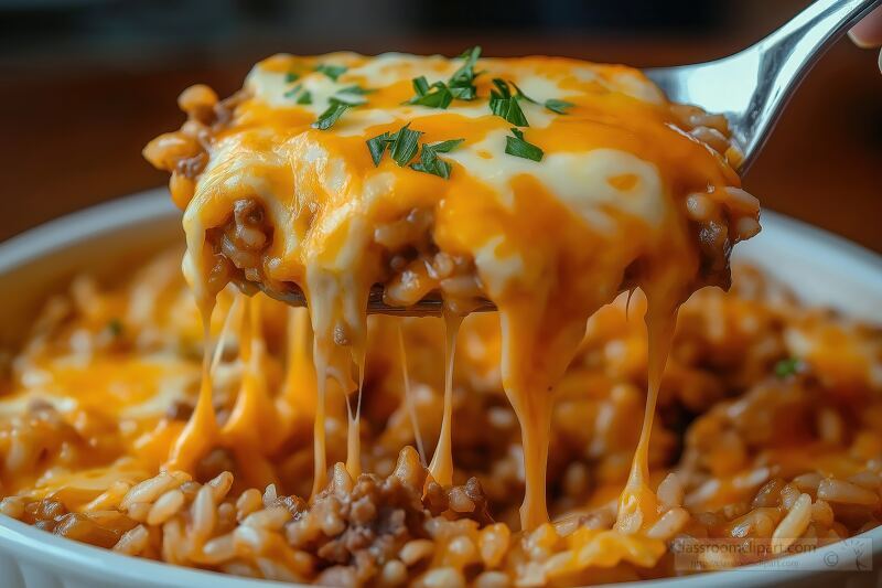 Cheesy Meaty Rice Dish Served With Fresh Herbs