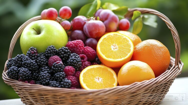 close up of a fruit basket featuring fresh apples berries