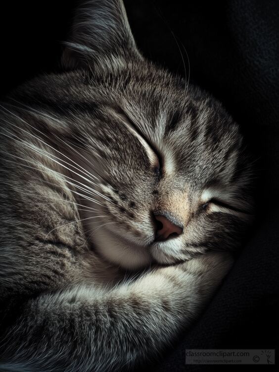 close up of a gray tabby cat peacefully sleeping