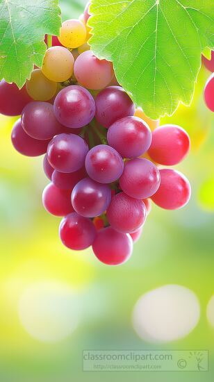 close up of ripe red grapes hanging from a vine