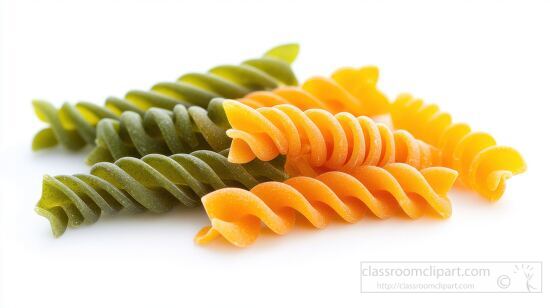 close up of twisted fusilli pasta in different colors