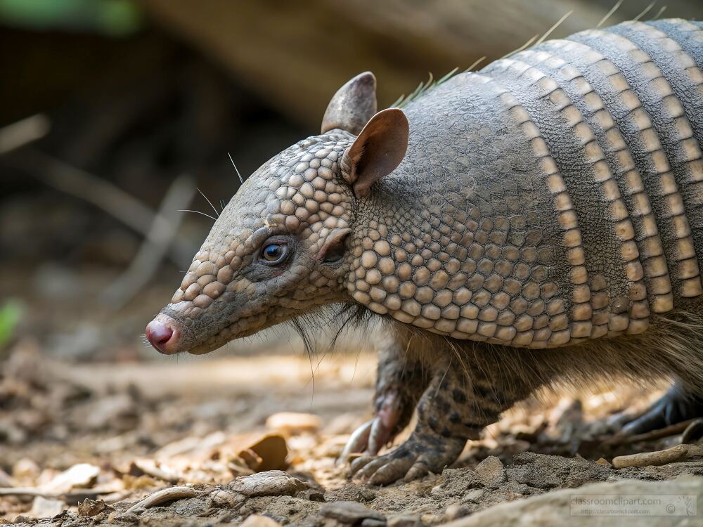 closeup of an armadillo in the desert