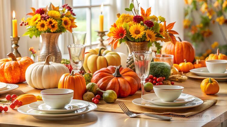 colorful autumn themed table setting featuring pumpkins fresh fl