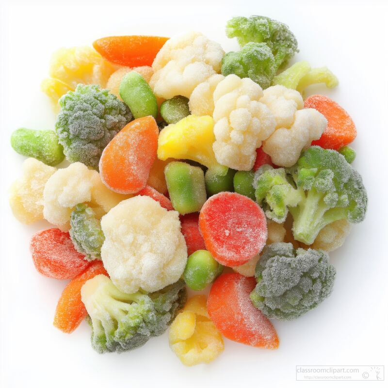 Colorful Mix of Frozen Vegetables Ready for Cooking