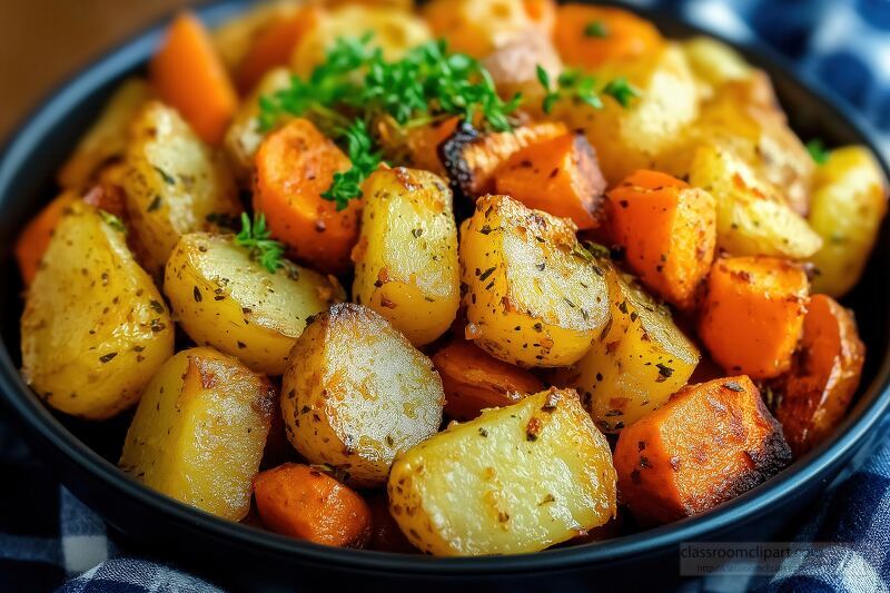 Colorful Roasted Vegetables in a Black Bowl