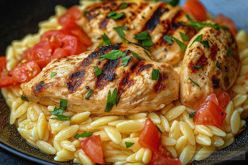 Creamy Orzo Pasta With Grilled Chicken and Fresh Toppings