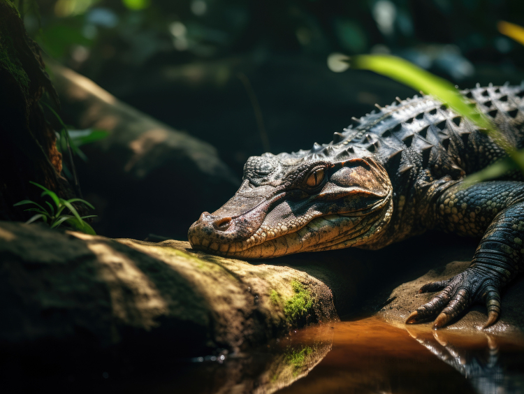 crocodile with its head rested on a rock