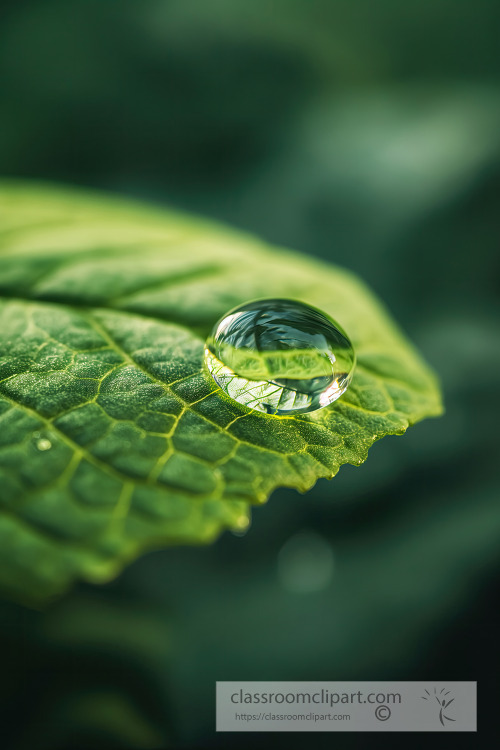 crystal clear water reflecting light on a vibrant green leaf