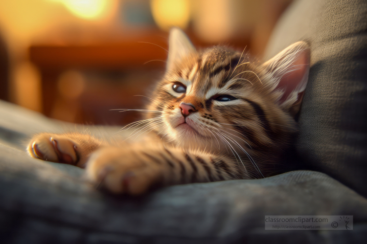 cute small kitten with blue eyes is laying on a blanket