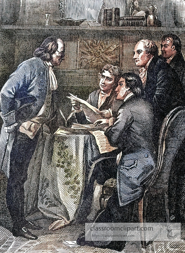 drafting the declaration of independence colorized illustration