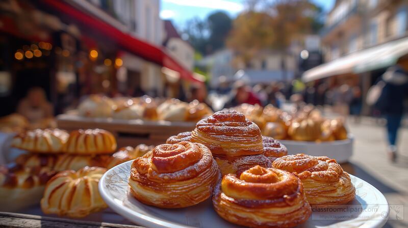 Enjoying French Pastries at an Outdoor Cafe in the City