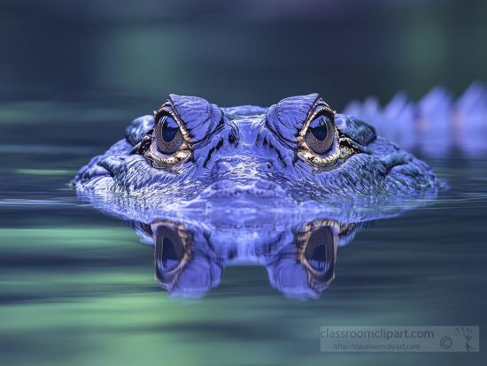 eyes of an alligator pierce the waters surface as it floats stea