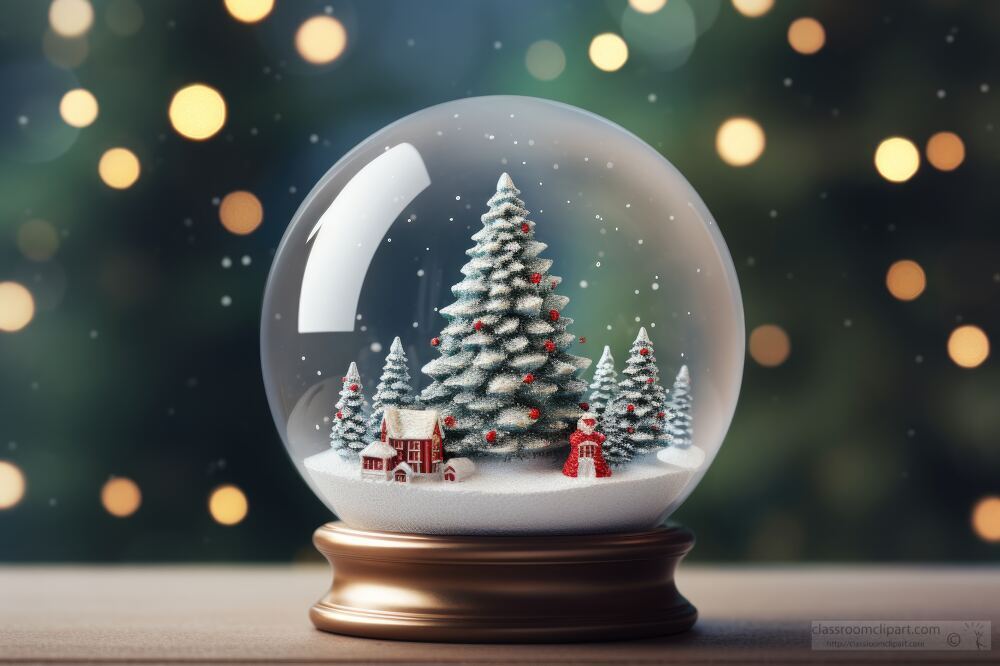 festive snow globe with a bright christmas tree sparkling lights