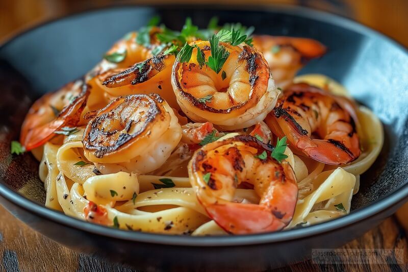 Fettuccine With Grilled Shrimp & Parsley