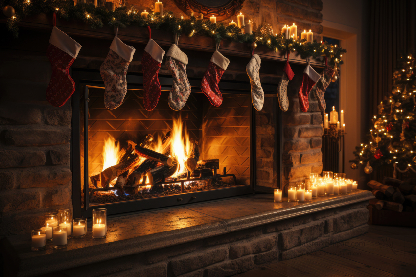 fireplace is the heart of christmas joy with hung stockings gold