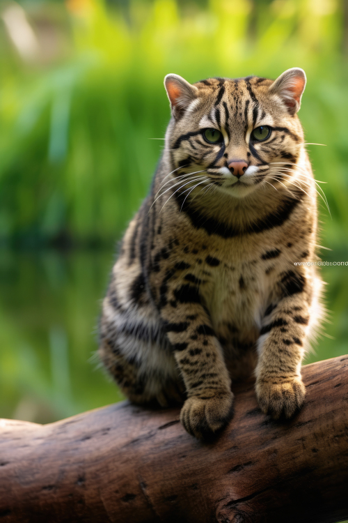 Fishing Cat sitting on a large log