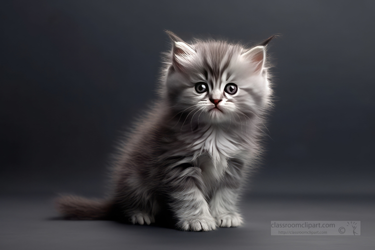 fluffy gray kitten sitting