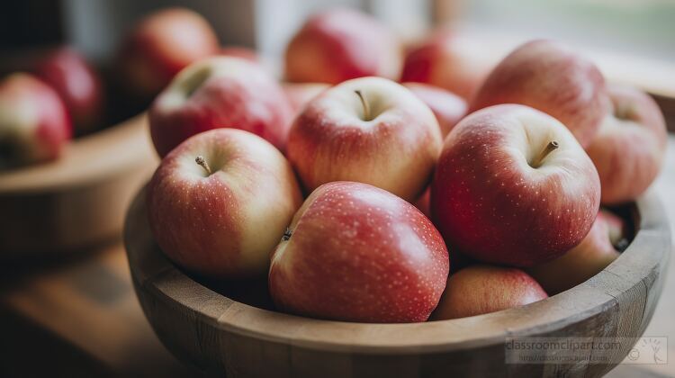 fresh apples arranged in a wooden bowl