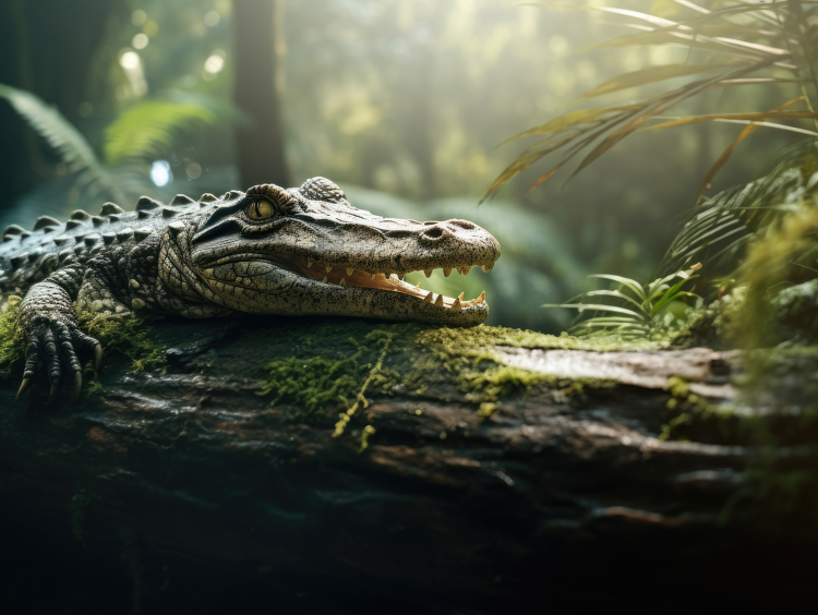 freshwater crocodile with mouth open shows teeth