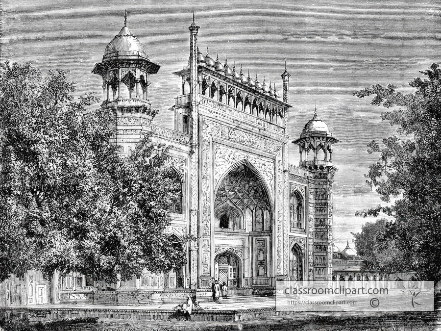 gate way of garden taj mahal historical illustration