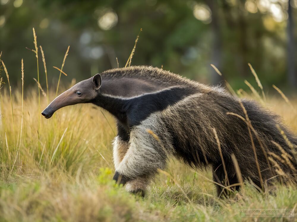 giant anteater walks through tall grass