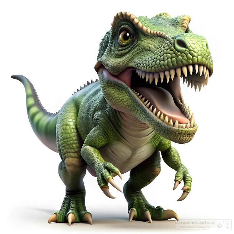 green Tyrannosaurus Rex roaring with sharp teeth