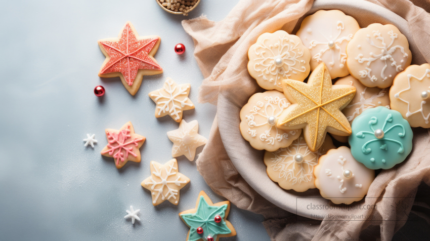 Hand-decorated holiday cookies with icing