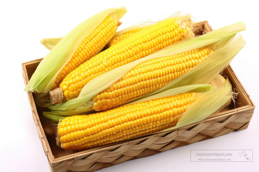 healthy fresh corn in a flat basket