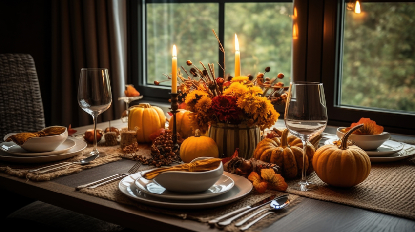 holiday spirit is elegantly presented at this dining table with a centerpiece