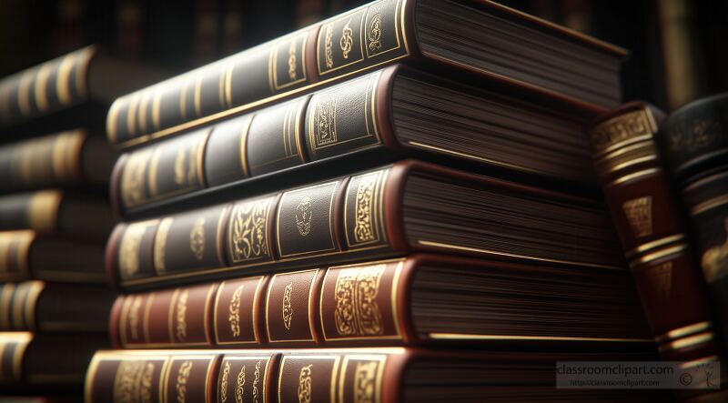 A stack of leather bound books reveals their colorful spines under warm lighting, creating an inviting atmosphere for reading and reflection in a quiet study or library.