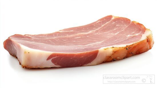 ingle slice of cured ham with a marbled pink and white appearanc