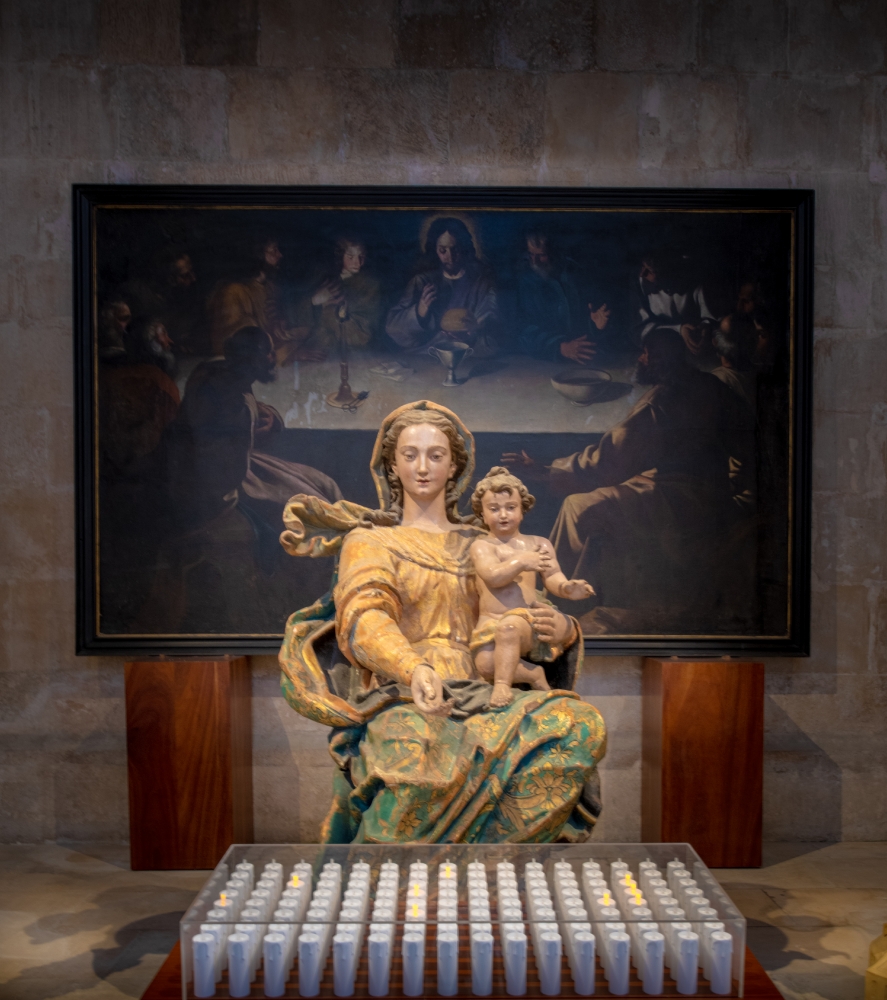 interior of the church alcobaca virign mary holding jesus