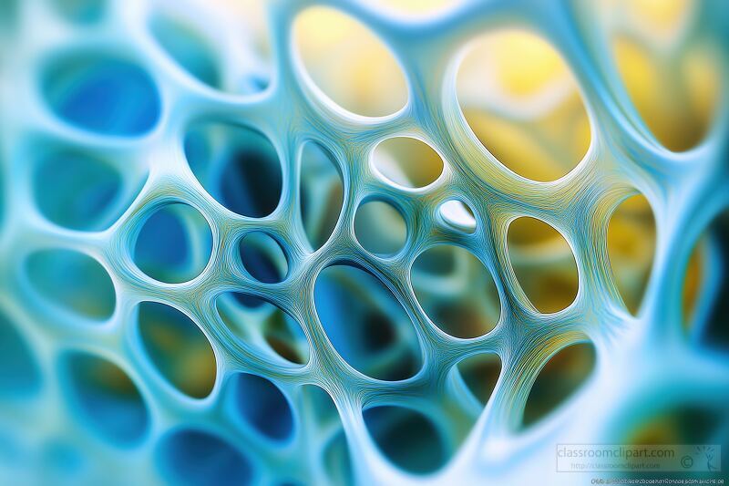 Intricate blue and yellow abstract structure resembling biological patterns in close-up view