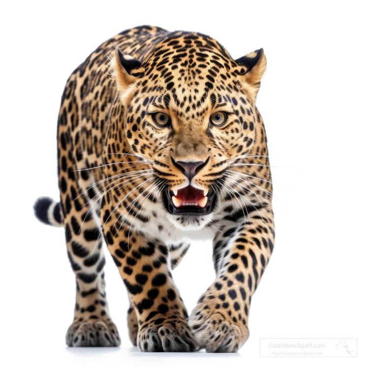 Leopard angry teeth showing isolated on white background