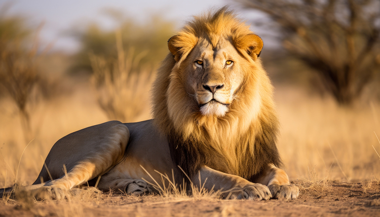 lion sits in the savanna in africa