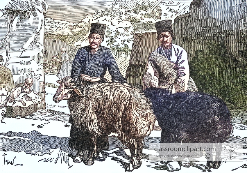 Man with Mountain Sheep of Kerout colorized historical illustrat